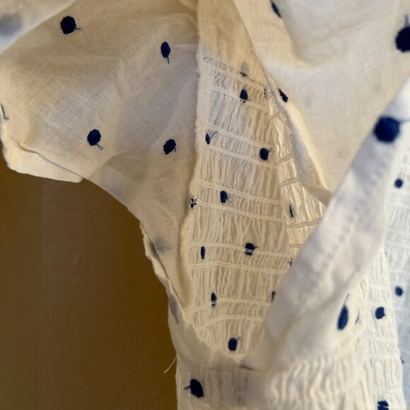 American Eagle White Tie Up Short Sleeve Crop Top with Blue Polka Dots - Size M - Picture 3 of 7